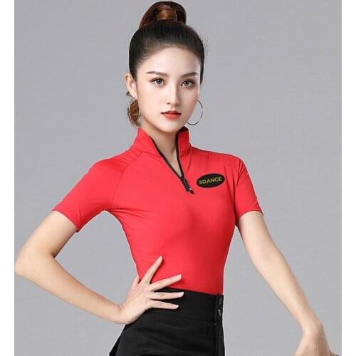 Women Summer Short-sleeved Zipper Fashion Latin Dance New Modern Dance Clothes Practice Clothes High Neck Ballroom Dance Clothes