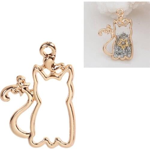 DoreenBeads Zinc Based Alloy Open Back Bezel Pendant Cat Animal Handmade Resin Mold Pendant Gold Color 27*17mm, 1 Piece