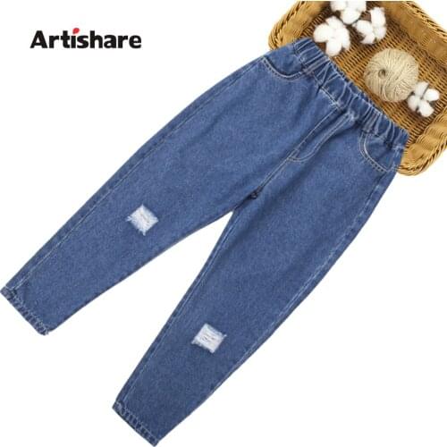 Jeans Girl Big Hole Ripped Jeans For Girls Spring Autumn Children Jeans Casual Style Childrens Jeans Clothes 6 8 10 12 14