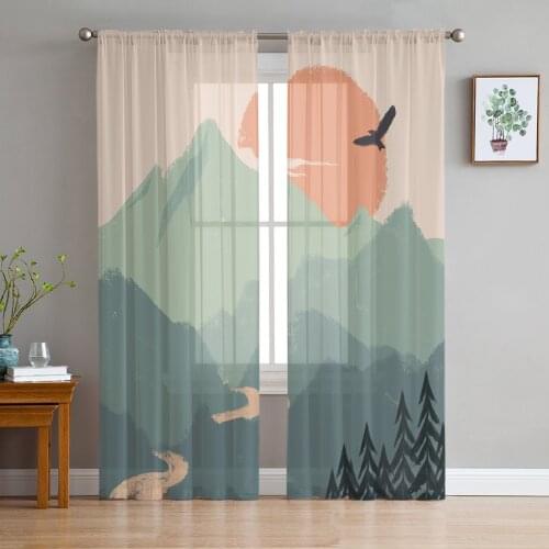 Mountain Water Sunrise Eagle Forest Voile Tulle Sheer Curtains for Bedroom Living Room Kitchen Decor Chiffon Windows Curtain