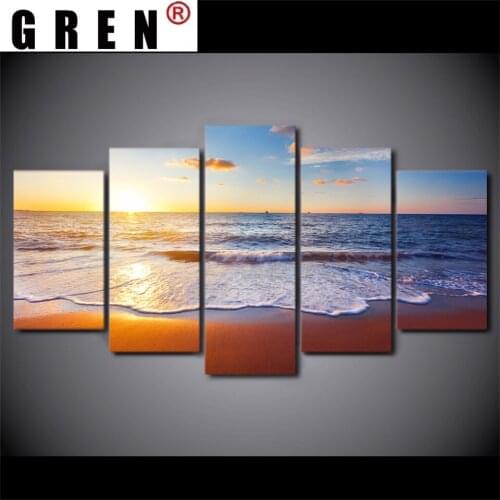 GREN 5 Panels Canvas Painting Sunset Landscape Modern Wall Art Poster Living Room Print Modular Realist HD Picture Home Decor
