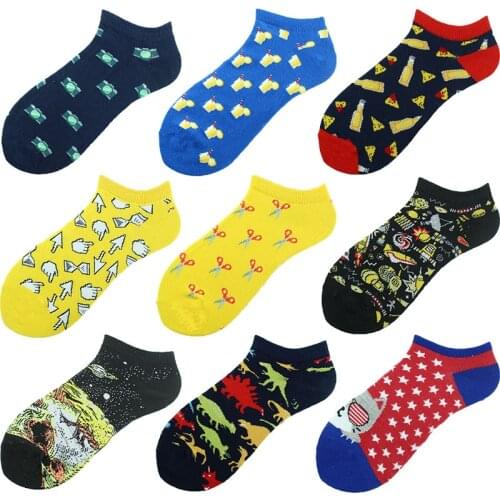 Unisex Cotton Crew Funny Socks Men Astronauts Dinosaur Cat Photo Gestures Pattern Colorful Dress Boat Ankle Sokken Skarpetki