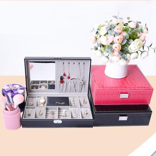 Handmade PU Leather Watch Box Necklace Earring Storage Show Case Display