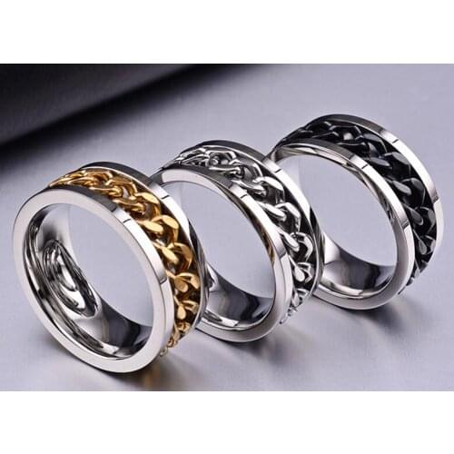 Queen New Trendy Jewelry Titanium Steel Men Women Finger Ring with Chain Inset Holiday Gifts Individual Style Rings three colors