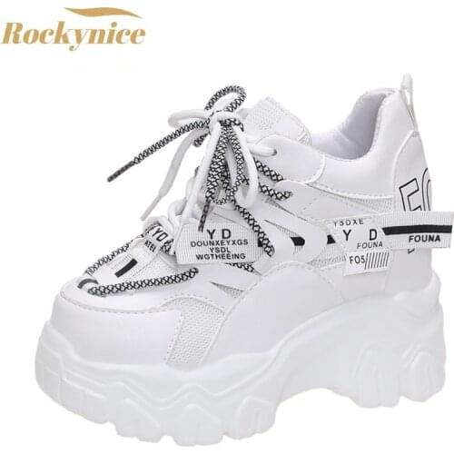 Autumn Womens Casual Sports Shoes High Platform Lacu-up Shoes Comfortable Womens Chunky Sneakers Breathable Outdoor Shoes 9CM