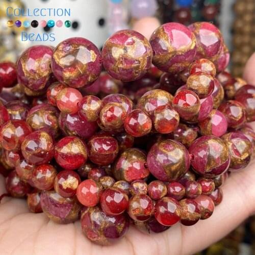 Natural Stone Red Cloisonne Stones Loose Spacer Round Beads For Jewelry Making 4-12 MM DIY Bracelet Accessories Wholesale