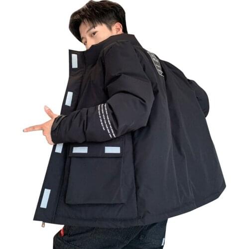 2021 Winter Fashion Brand Cotton Jacket Fashion Big Size Simple Solid Color Velcro Thickening Warm Standing Collar Cotton Jacket