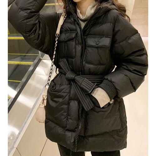Puffer Jackets for Women Hooded 2020 Winter Long Coat 4 Colors Femme Parkas with Sashes Korean Style Autumn Black Women Clothing