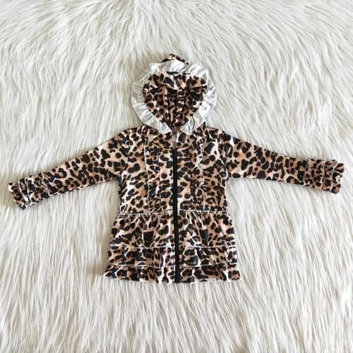 Wholesale/retail leopard jacket baby girls hooded zipper outwear kids ruffle coat autumn jacket with ruffles