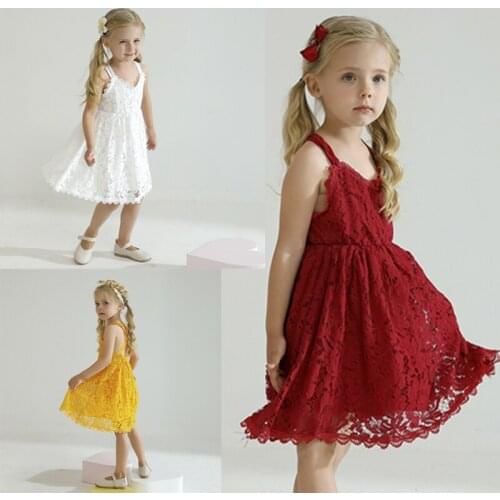 Summer Girl Dress 3-8 Years Lace Red Dresses Toddler Tutu Baby Girls Tulle Kids Party Dress Casual Wear Children Clothing