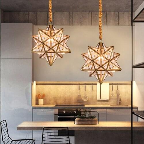 Pentagram star light entrance porch corridor balcony bedroom American restaurant personality star copper chandelier