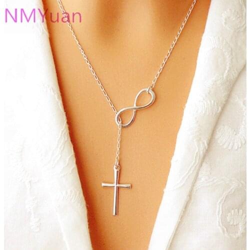 Europe And The United States Foreign Trade New Silver 8 Words Cross Sweater Chain Jewelry Girls Fashion Necklace Wholesale