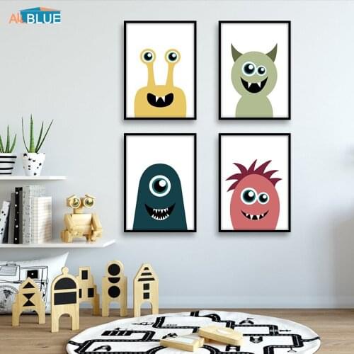 Cartoon Monster Poster Nordic Kids Canvas Print Wall Art Painting Wall Pictures For Baby Nursery Bedroom Scandinavian Home Decor