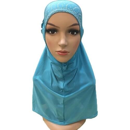 Muslim Amira Hijab Women Flower Rhinestone Prayer Scarf Head Cover Wrap Islamic Headscarf ArabTurban Prayer Hat Hijabs Niquabs