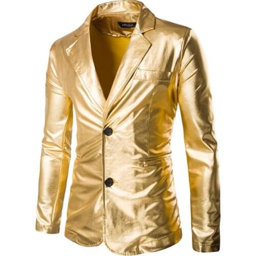 Punk silver gold suits men blazer masculino slim fit casaco jaqueta masculina Hot stamping Glossy coats mens jacket gold silver