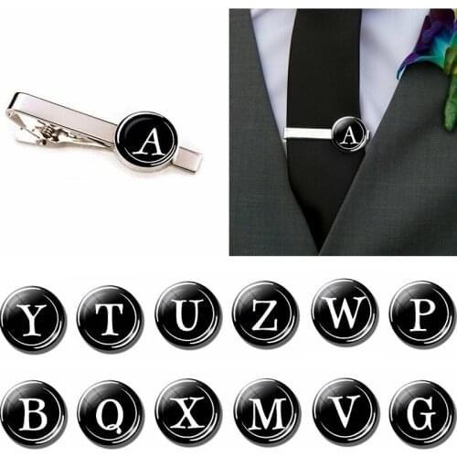 26 Letter Personality Mens Tie Clip Glass Dome Simple Letter Tie Clip Jewelry Fashion Accessories Gentleman Tie Clip Gift
