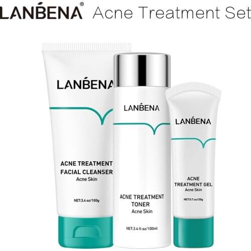 LANBENA Acne Treatment Set 3PCS Oligopeptide Repair Skin Care Face Cream Cleaning Cleanser Facial Toner Reduce Mark Acne Remove