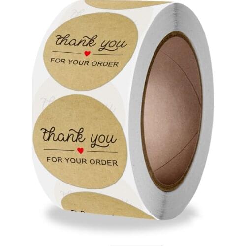 Qiduo 500pcs/roll 1inch Kraft paper sticker stickers thank you stickers wholesale Custom stickers seal label Stationery stickers