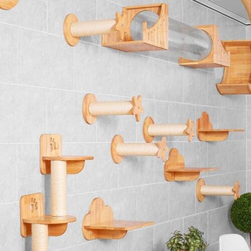 Wall-mounted Cat Climbing Frame Solid Wood Wall Jumping Platform Springboard Climbing Ladder Cat Litter Handmade DoItYourself