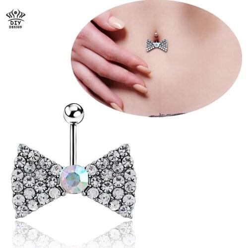 New arrival clear Steel Rhinestone Butterfly Navel Belly Button Bar Ring Body Piercing Jewelry