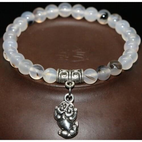 New Fashion White Dragon Veins Agat Onyx Beaded Bracelets for Women 6mm Round Beads Elegant Fine Jewelry Making 7.5inch B1998