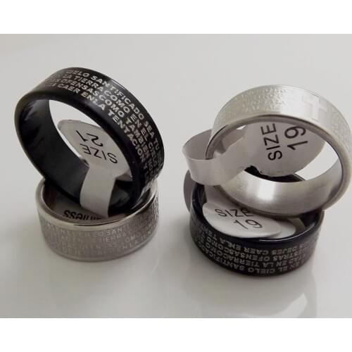 Wholesale 50 mix Marking Etch Spanish Lords prayer Stainless steel rings Free Shipping