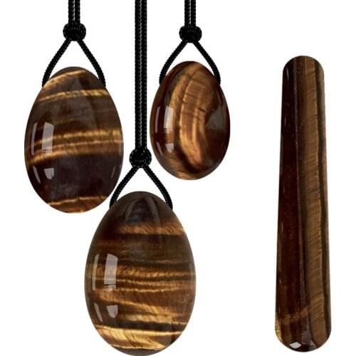 Drilled Natural Tiger Eye Stone Yoni Egg Set Jade Eggs Women Kegel Exerciser Vaginal Muscle Tightening Ball Crystal Kegel Eggs