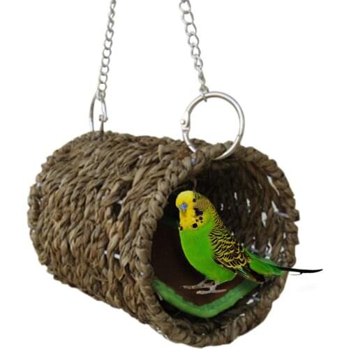Bird Nest Bed Grass Tunnel Hammock Hanging Pet Cage Ornament Decoration