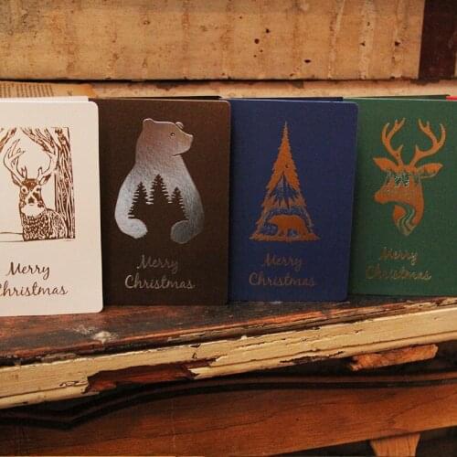 Christmas Deer Polar Bear 3D Bronzing Greeting Card Xmas Blessing Wish Card Birthday Party Gift Card