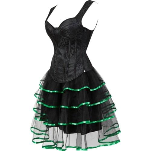 Sapubonva corset dresses bustier sexy plus size gothic brocade tutu skrits with straps zip costume gowns vintage korsett 6XL red