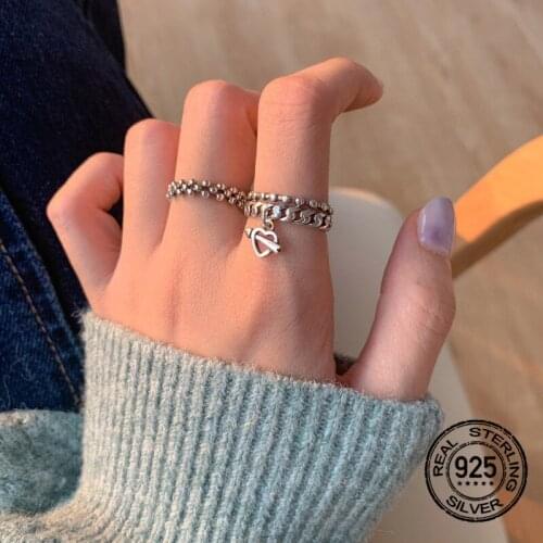 Heart Charm S925 Silver Rings For Women Men Korean Fashion Vintage Simple New Trendy Hot Sale Student Girl Jewelry Gift INEFFA