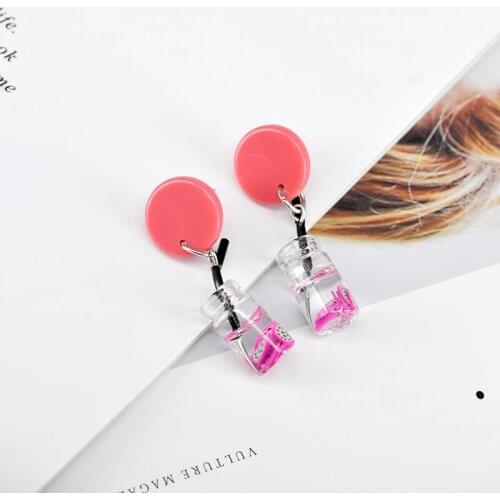 925 Sterling Silver Ear Needle fashion Creativity Earrings Summer Mini Milk Tea Fruit Tea Cup Drop Earrings Cartoon jewelry