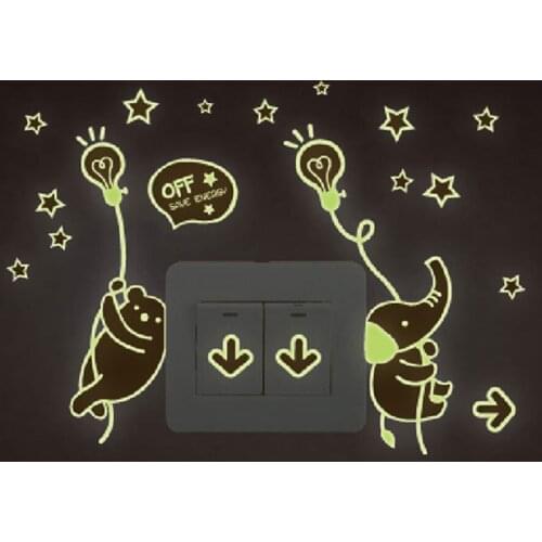 Cute Luminous PVC Creative Switch Stickers Parlor Bear Light Bulb Star Removable Bedroom Kids Room Light Parlor Decor HG0099