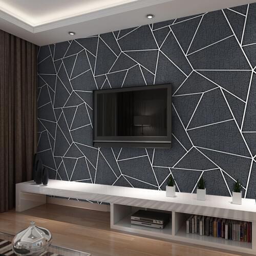 Modern 3D Stereo Black Geometric Wallpaper Fashion Thickened Flocking No-Woven Wall Paper Roll For Living Room TV 3D Home Decor