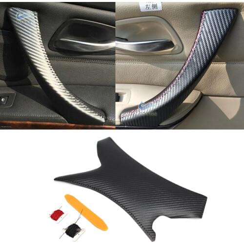 Carbon Fiber Texture Car Interior Door Handle Cover Hand Sewing Door Panel Handle Pull Trim For BMW 3 Series E90 325 330 318