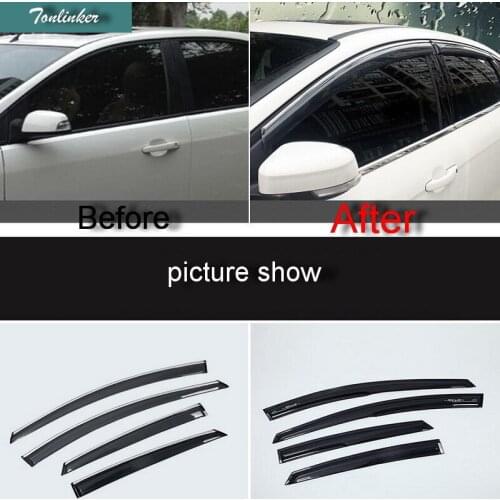 Tonlinker 4 PCS DIY Car style ABS plastic door special rain shield with logo cover case stickers for Ford Focus 2015 accessories
