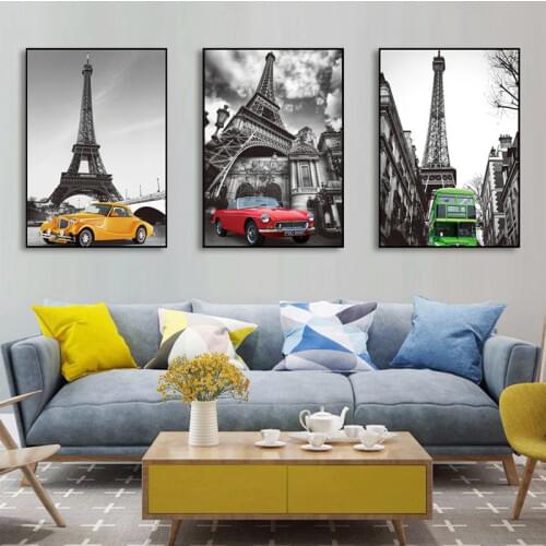 Triptych 5D Round Square Diy Diamond Embroidery Landscape Tower In Paris Cars Full Cross Stitch Kits Mosaic Wall StickerZP-4334