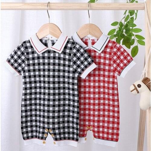 Knitted Baby Romper Newborn Knitting Baby Boys Clothes Lattice Short Sleeve Infant Baby Jumpsuit Overalls Baby Boys Girls Rompes
