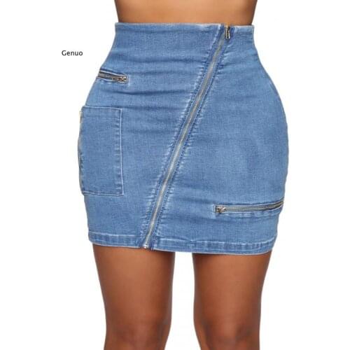 Sexy Zipper Retro High Waist Pencil Denim Skirt Femme Vintage Jean Skirt Women Summer Zipper Pocket Mini Skirts Club Party Wear