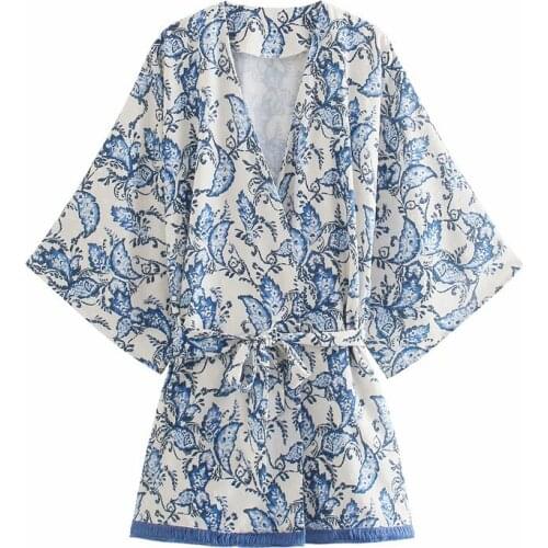 Nice Casual Women V Neck Bow Lace Jacket New Summer Vogue Ladies Chinese Style Vintage Coat Female Printed Kimono