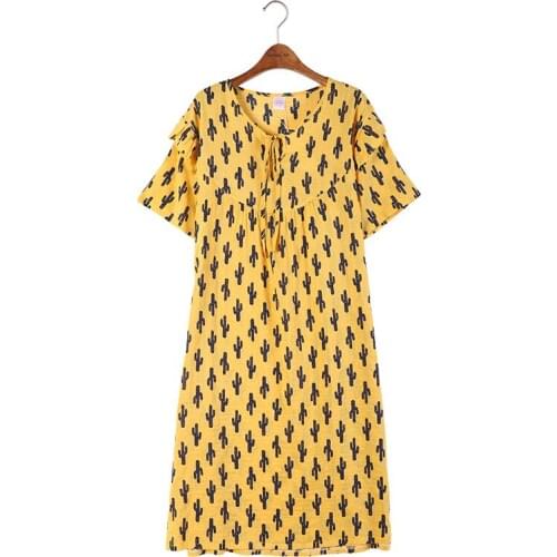 Summer Women Nightgown Short Sleeve Sleepshirts Sleepwear Cute Floral Loose Nightdress Nightwear Female Home Clothing