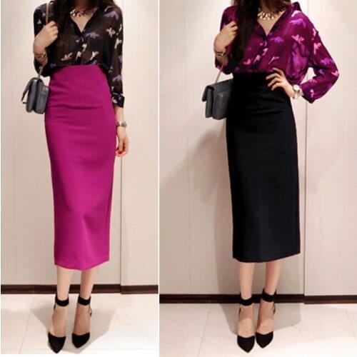 Women Summer Elegant Slim Elastic Split Hip Package Pencil Step Skirt OL Lady Office Work Wear Business Formal Bodycon Skirt