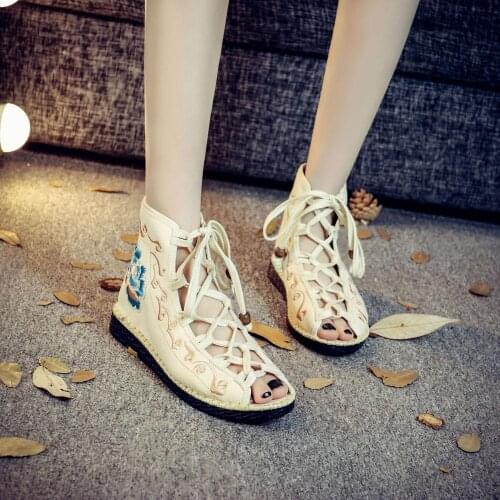 YourSeason Open Peep Toe Ladies Gladiator Canvas Shoes High Top Strappy Fashion Summer Comfort Women Flat Sandals