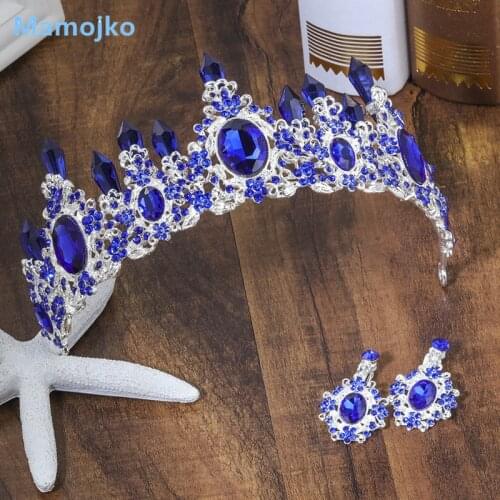 Mamojko New Vintage Bridal Crystal Crowns Earring Set Hair Accessories Austria Rhinestone Queen Pageant Tiara For Women