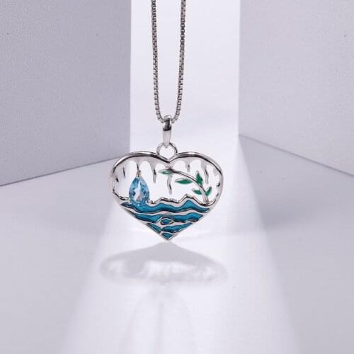 GEMS BALLET Handmade Enamel Water and Wave Fine Jewelry for Women 925 Sterling Silver Natural Swiss Blue Topaz Pendant Necklace