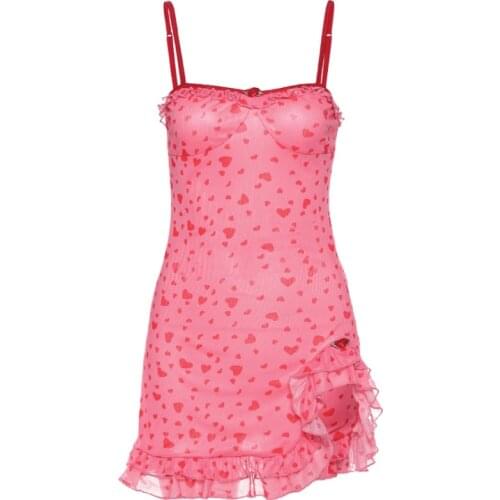 New Summer Harajuku Gothic Hot Girl Fashion Love Print Sling Dress Female Lolita Temperament Slim Sweet Kawaii Dress