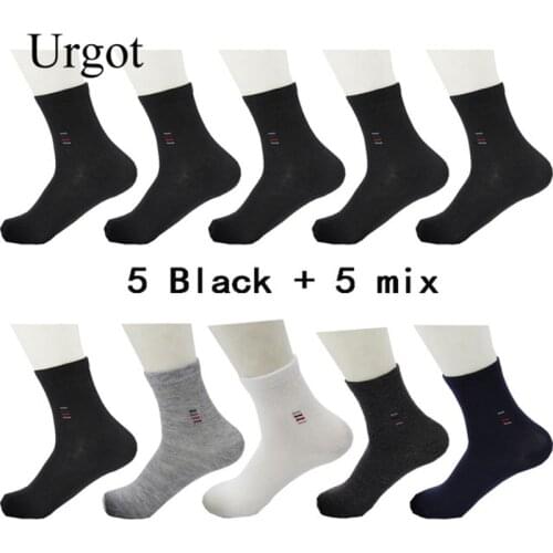 Urgot 10 Pairs Mens Cotton Socks Business Men Deodorant Crew Socks Breathable Male Solid Color size EUR 39-44