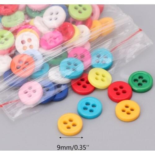 100Pcs 4 Holes Mixed Color Round Resin Buttons Fit For Sewing And Scrapbook 9mm