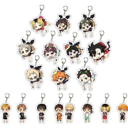 18pcs Cute Anime Volleyball Boy Keychain Haikyuu Kageyama Hinata Kenma Kozume Acrylic Figure Keyring Decor Bag Pendant Jewelry