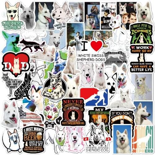 53pcs White Swiss Shepherd Dog Stickers Anime Animal Notebook Helmet DIY Creative Waterproof Suitcase Cartoon Decoration Decals
